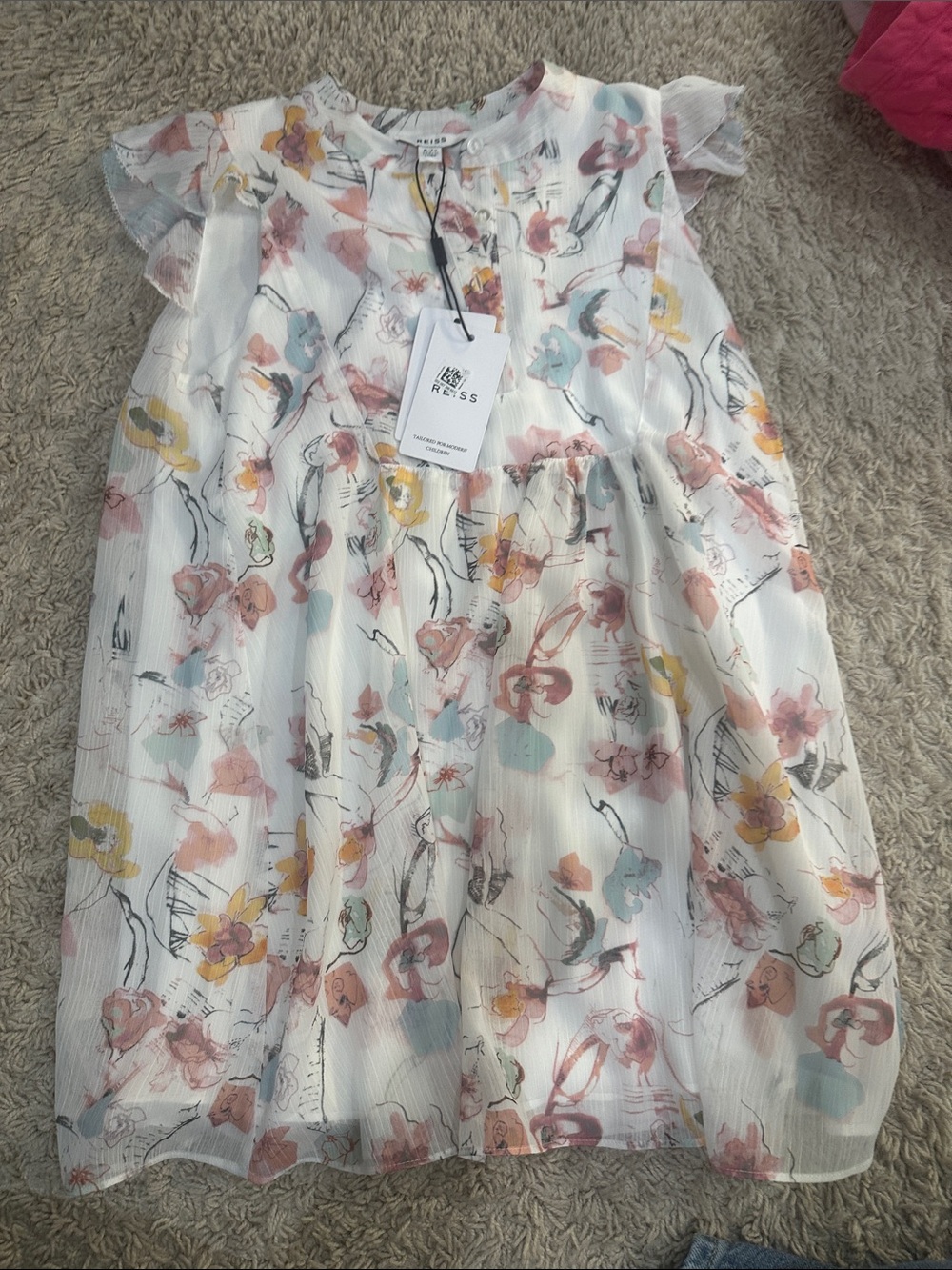 Reiss Girls' White Floral Chiffon Dress - Pink, Yellow & Blue Print